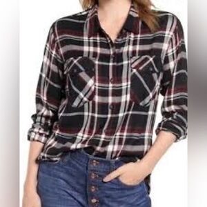 Sanctuary Boyfriend Black and Red Plaid Long Sleeve Shirt Size XL